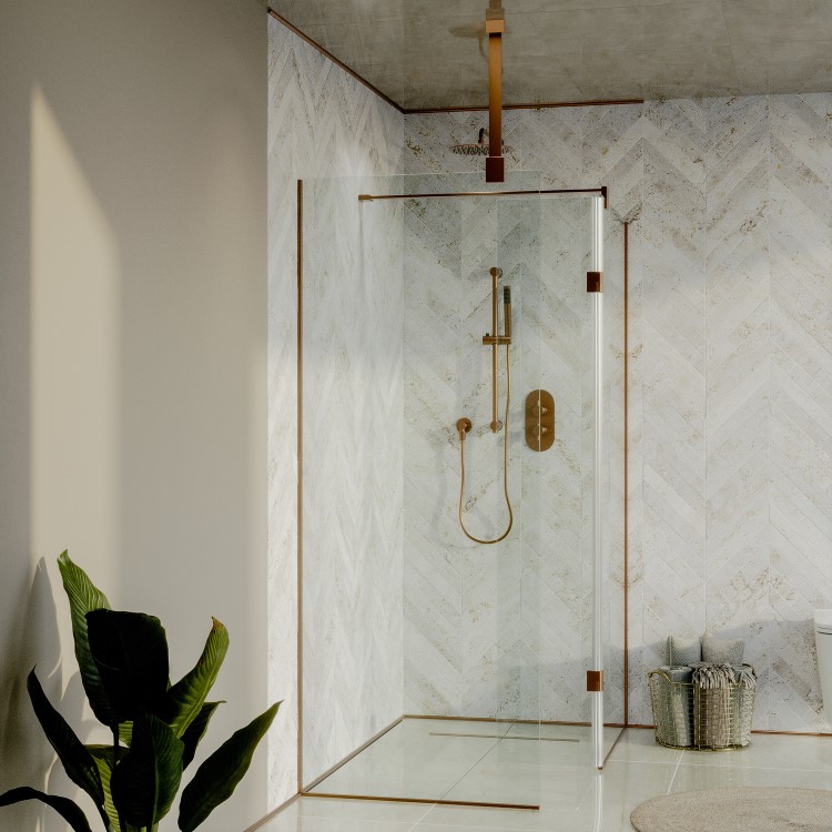 1400x900mm Bronze Walk In Shower Enclosure with Flipper Panel - Live Your Colour