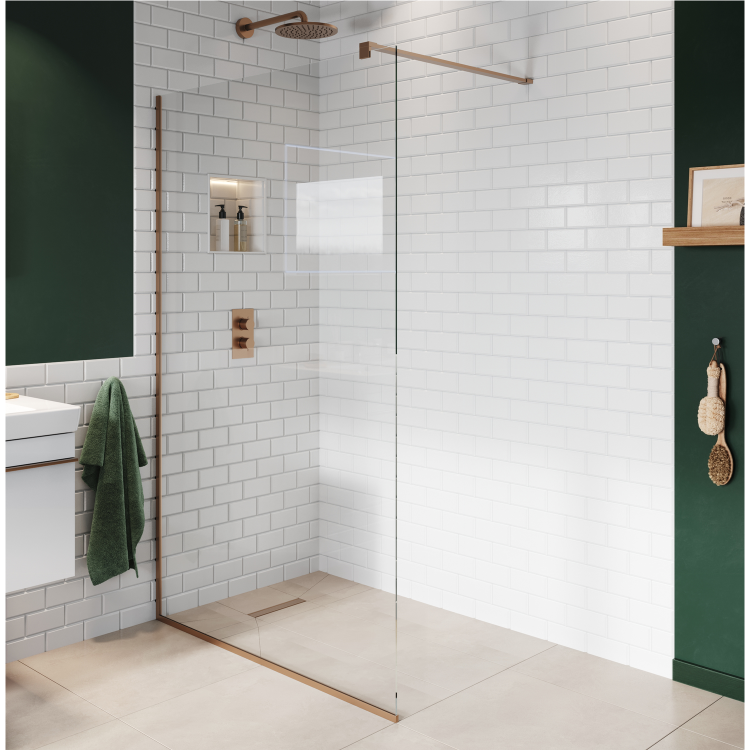 800mm Wet Room Shower Screen Bronze Frameless with Wall Support Bar - Live Your Colour