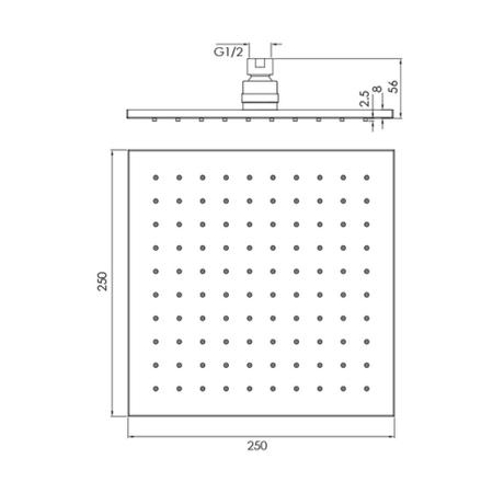 Brushed Nickel Square 250mm Shower Head With Ceiling Arm