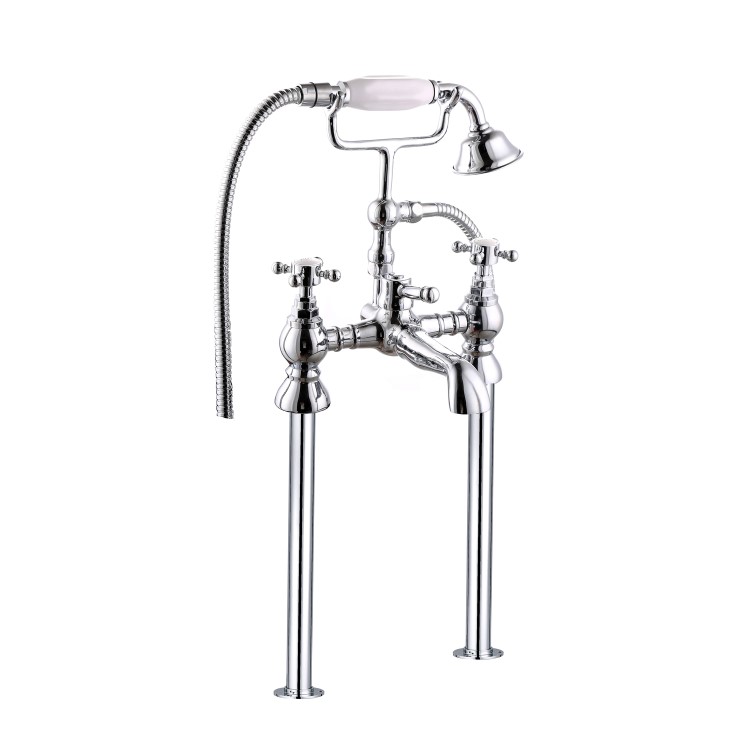 Chrome Freestanding Bath Shower Mixer and Basin Tap Set - Oxford