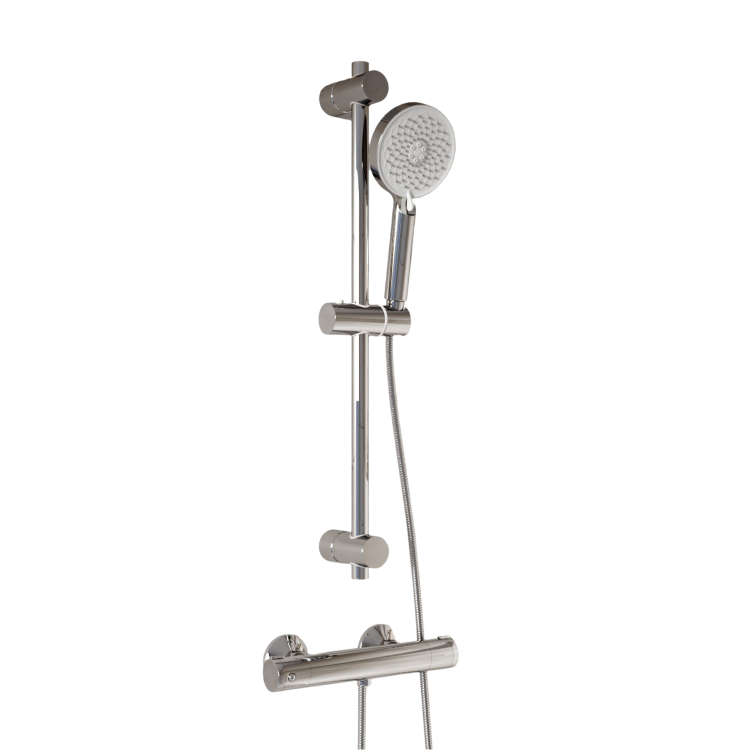 Chrome Thermostatic Round Bar Mixer Shower Set with Slide Rail Kit - Flow