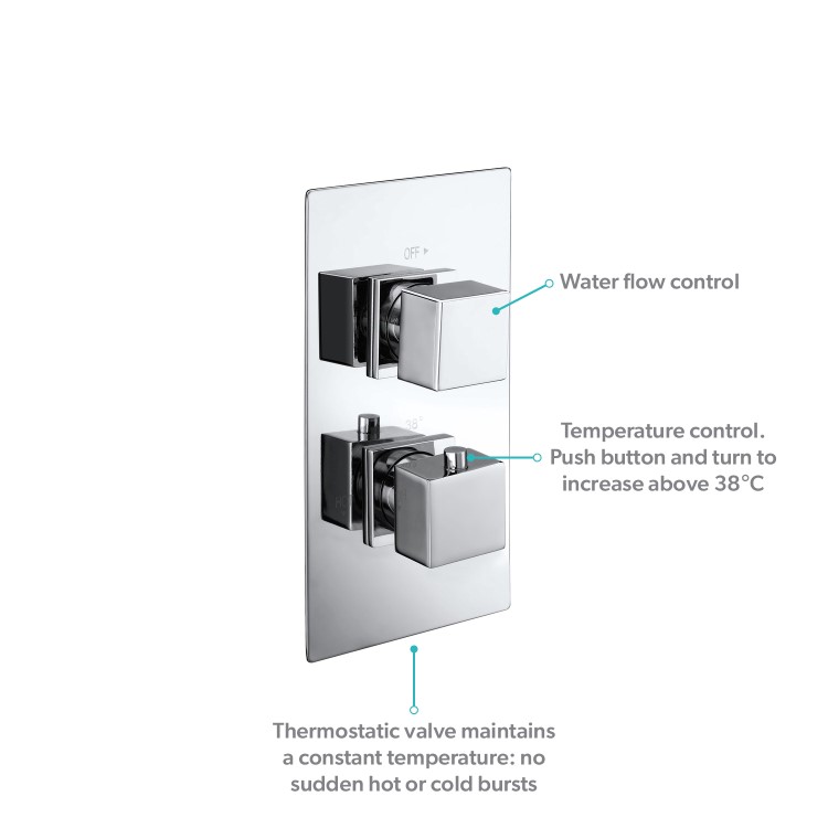 Chrome Single Outlet Wall Mounted Thermostatic Mixer Shower Set - Cube