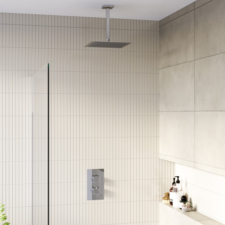 Chrome Single Outlet Ceiling  Mounted Thermostatic Mixer Shower Set - Cube