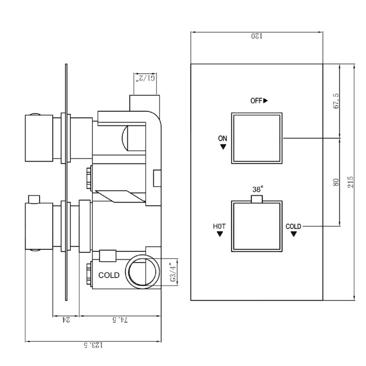 GRADE A1 - Cube square twin shower valve - 1 outlet