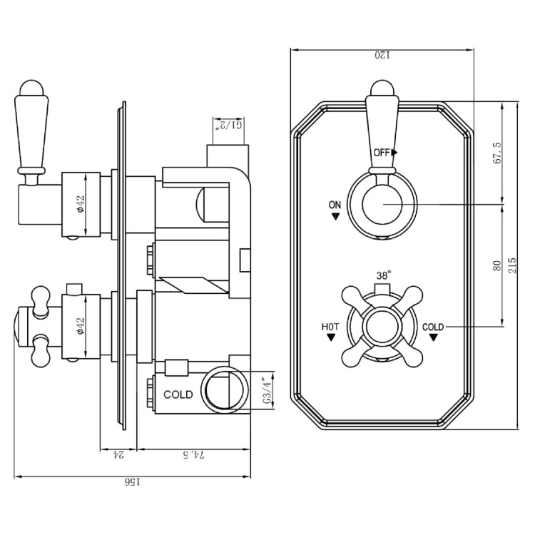 Chrome Single Outlet Ceiling Mounted Thermostatic Mixer Shower Set - Cambridge