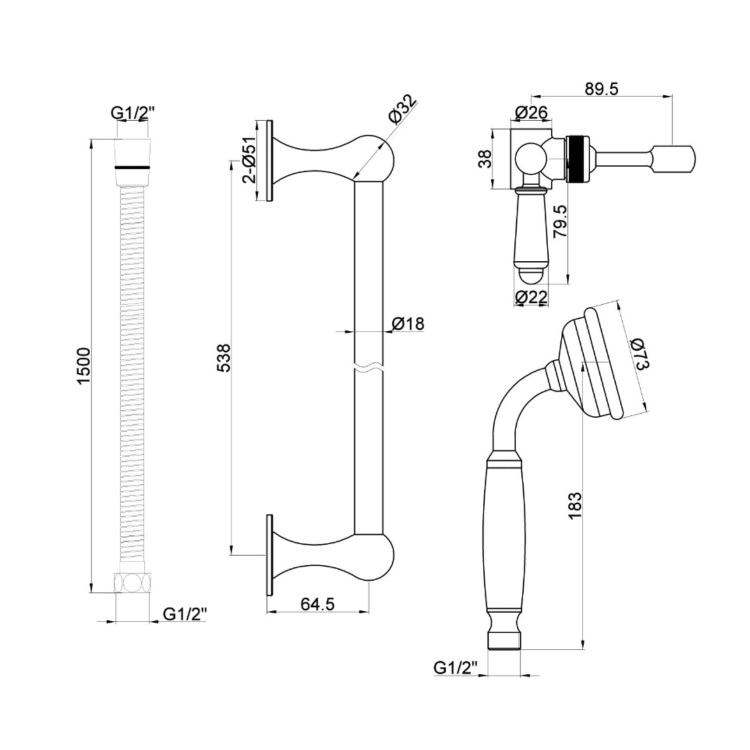 Chrome Single Outlet  Thermostatic Mixer Shower Set with Hand Shower - Cambridge