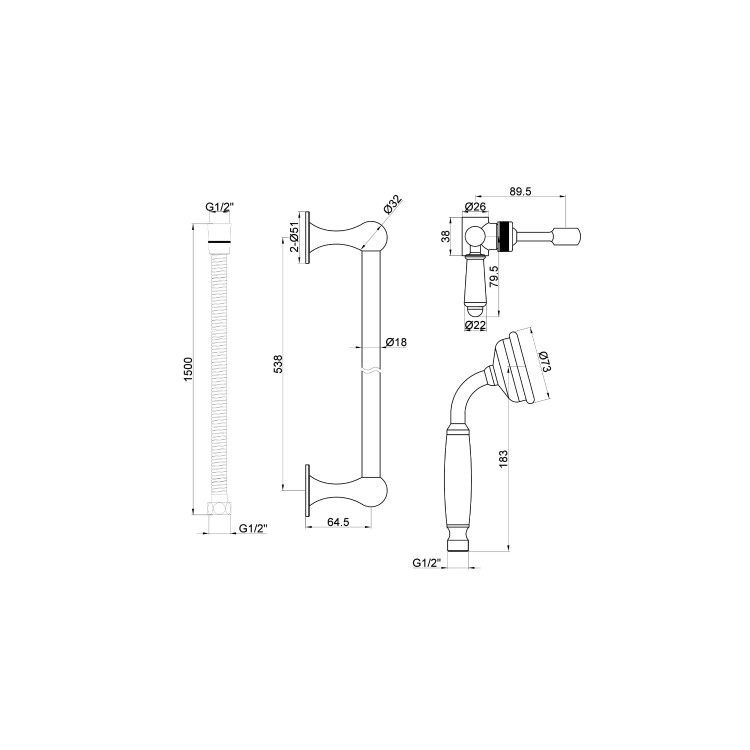 Chrome Traditional Round Adjustable Height Slide Rail Kit with Hand Shower - Cambridge