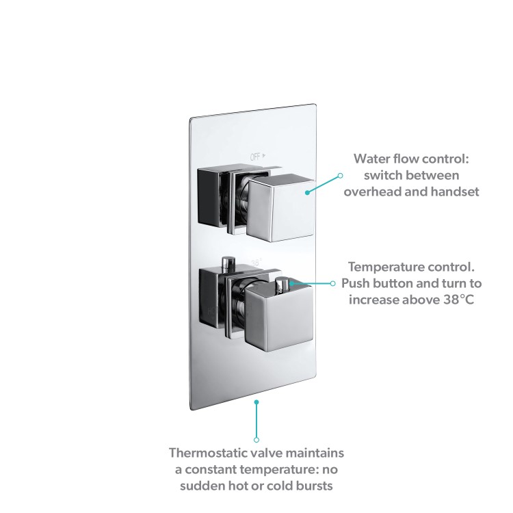 Chrome Dual Outlet Wall Mounted Thermostatic Mixer Shower Set with Hand Shower - Cube