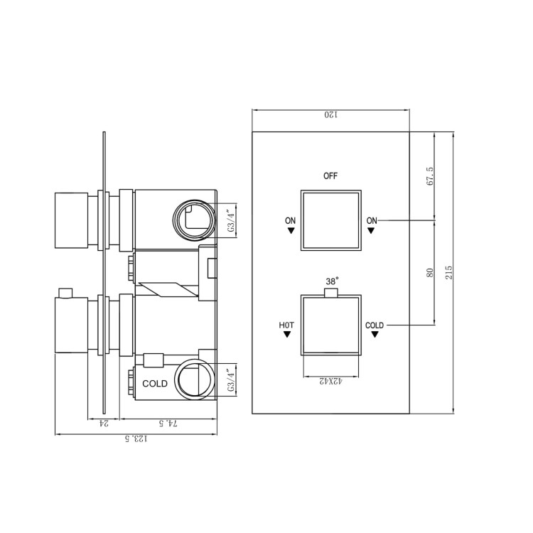 Chrome Dual Outlet Ceiling Mounted Thermostatic Mixer Shower Set with Hand Shower - Cube