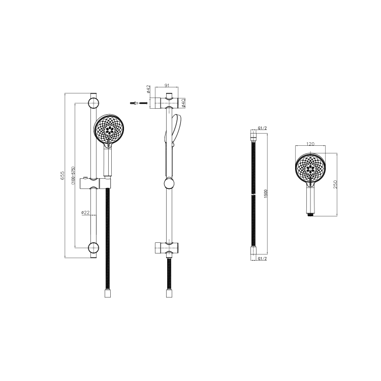 Chrome Dual Outlet Wall Mounted Thermostatic Mixer Shower Set with Hand Shower - Flow