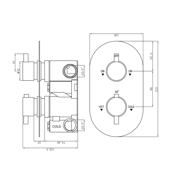 Chrome Dual Outlet Ceiling  Mounted Thermostatic Mixer Shower Set with Hand Shower - Flow