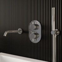 Chrome Dual Outlet Mixer Shower Set With Hand Shower and Pencil Bath Filler Spout - Arissa