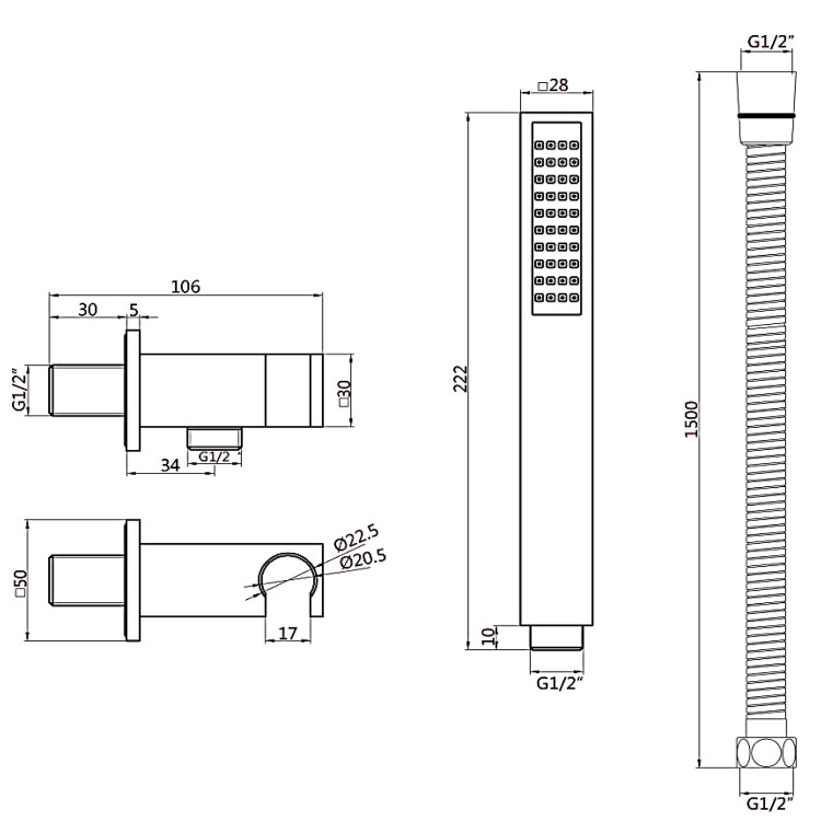 Chrome Dual Outlet Wall Mounted Thermostatic Mixer Shower Set With Hand Shower - Arissa