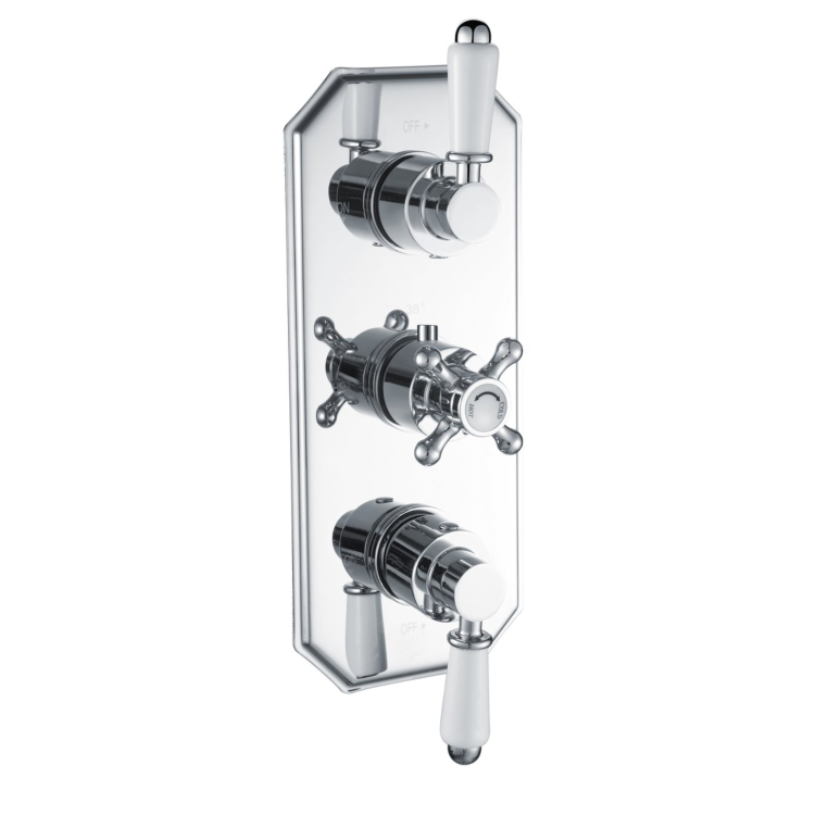 Chrome Dual Outlet Ceiling Mounted Thermostatic Mixer Shower Set with Hand Shower - Cambridge