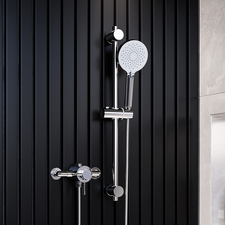 Chrome Thermostatic Mixer Shower Set With Round Slide Rail Kit - Volta