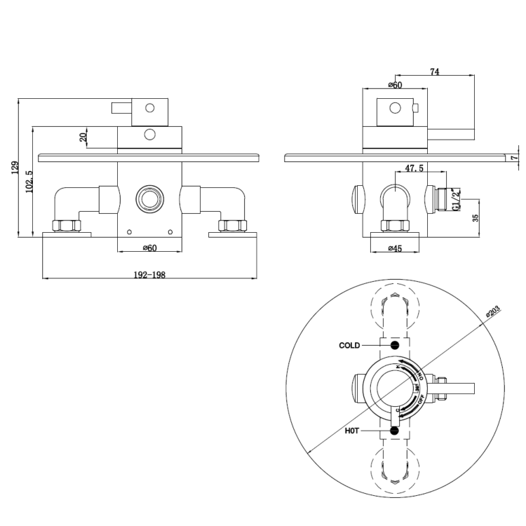 Chrome Thermostatic Mixer Shower Set With Traditional Round Slide Rail Kit - Volta