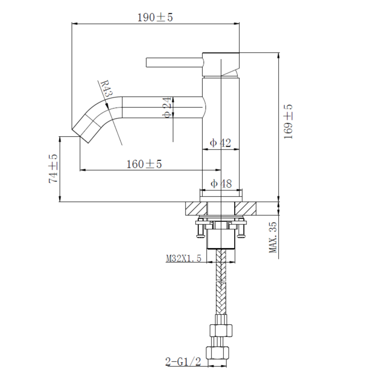 Brass Freestanding Bath Shower Mixer and Basin Tap Set - Arissa