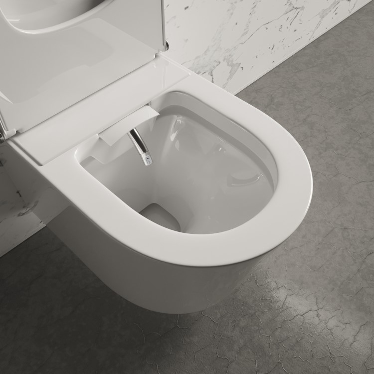 Wall Hung Smart Bidet Japanese Toilet with 1160mm Frame Cistern and Black Sensor Flush Plate - Purificare