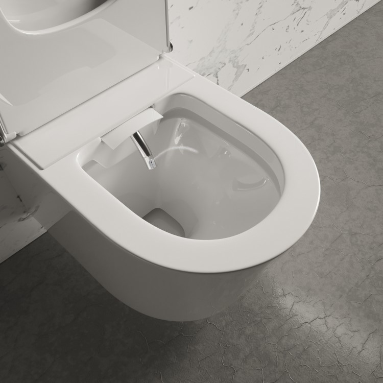 Wall Hung Smart Bidet Japanese Toilet with 1160mm Frame Cistern and Black Sensor Flush Plate - Purificare