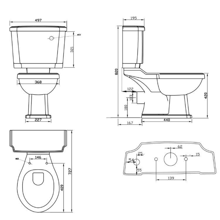 Traditional Close Coupled Toilet with Wooden Soft Close Seat - Park Royal