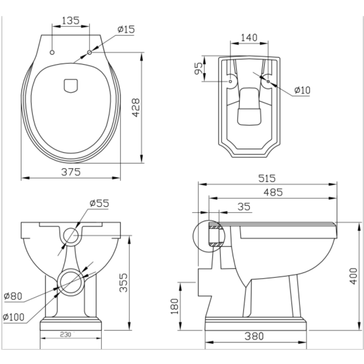 Close Coupled Traditional Low Level Toilet with Wooden Soft Close Seat - Park Royal