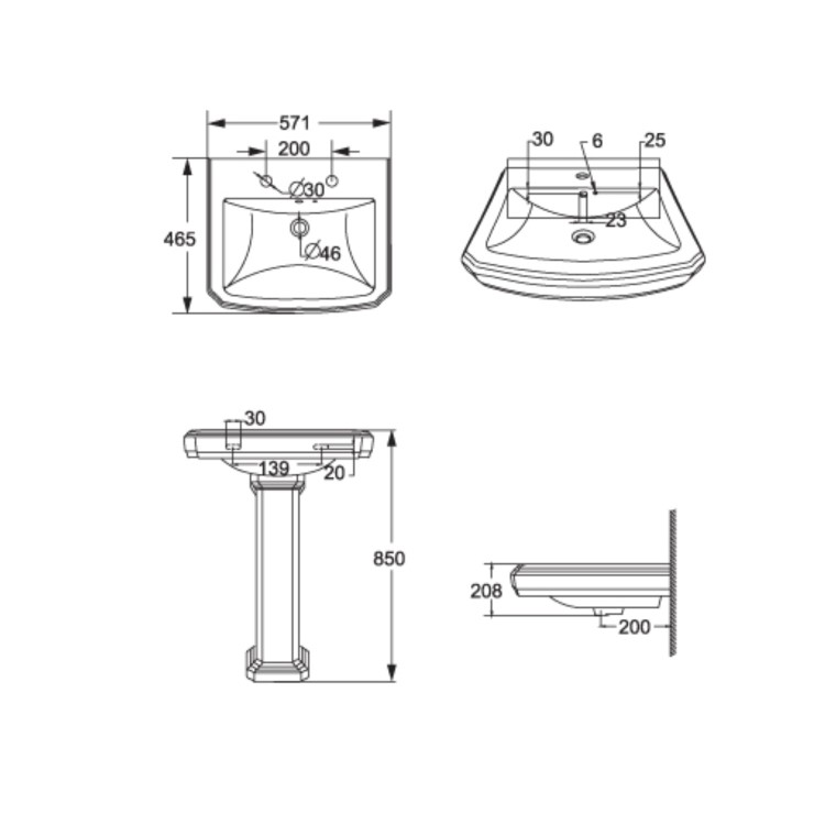 Traditional Pedestal Basin 570mm  - Park Royal