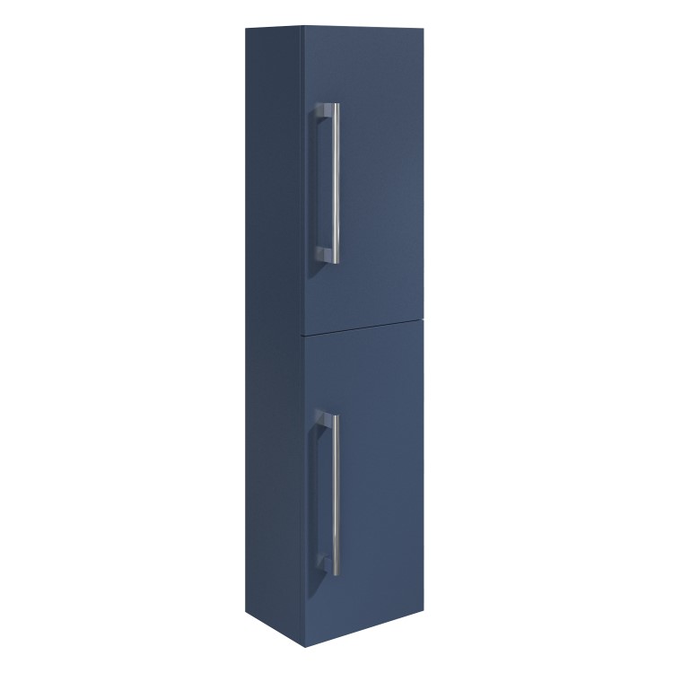 Double Door Blue Wall Mounted Tall Bathroom Cabinet with Chrome Handles 350 x 1400mm - Ashford