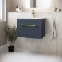 600mm Blue Wall Hung Vanity Unit with Basin and Brass Handle - Ashford