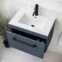 600mm Blue Wall Hung Vanity Unit with Basin and Black Handle - Ashford