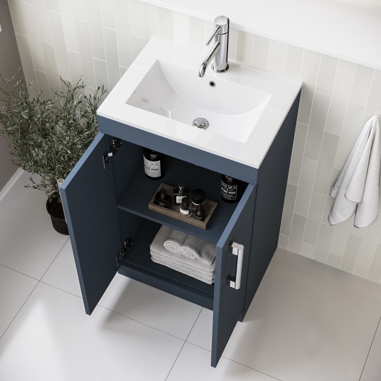 500mm Blue Freestanding Vanity Unit with Basin and Chrome Handle - Ashford