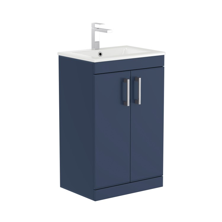 600mm Blue Freestanding Vanity Unit with Basin and Chrome Handle - Ashford