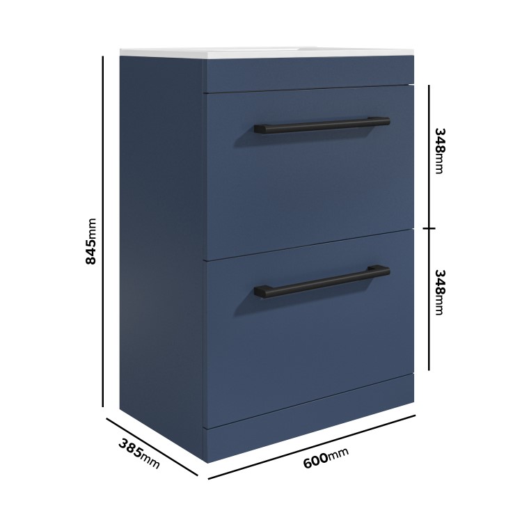 600mm Blue Freestanding Vanity Unit with Basin and Black Handle - Ashford