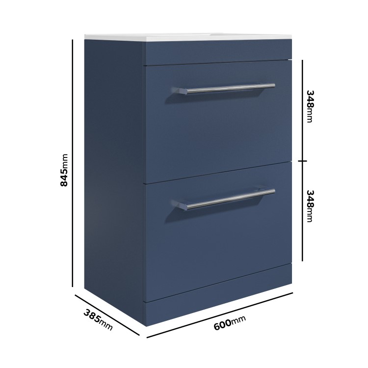 600mm Blue Freestanding Vanity Unit with Basin and Chrome Handle - Ashford