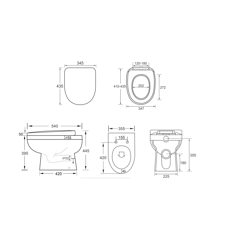 1100mm Blue Toilet and Sink Drawer Unit with Round Toilet and Black Fittings - Ashford