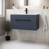 800mm Blue Wall Hung Vanity Unit with Basin and Black Handle - Ashford