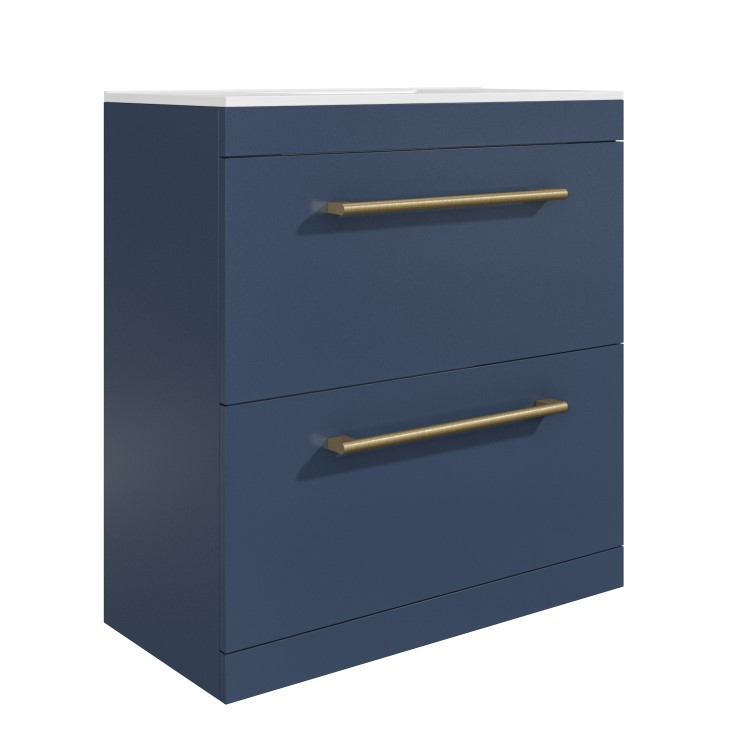 800mm Blue Freestanding Vanity Unit with Basin and Brass Handle - Ashford