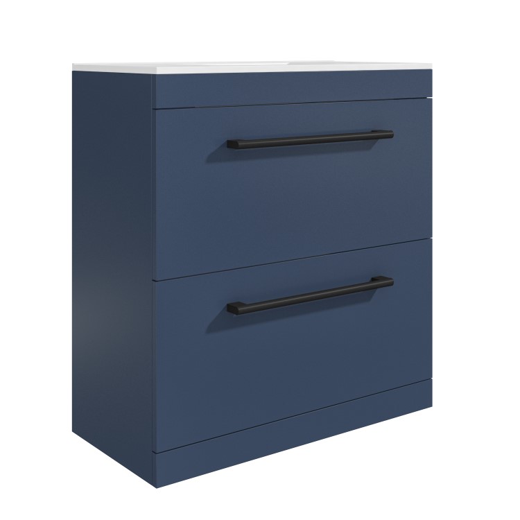 800mm Blue Freestanding Vanity Unit with Basin and Black Handle - Ashford