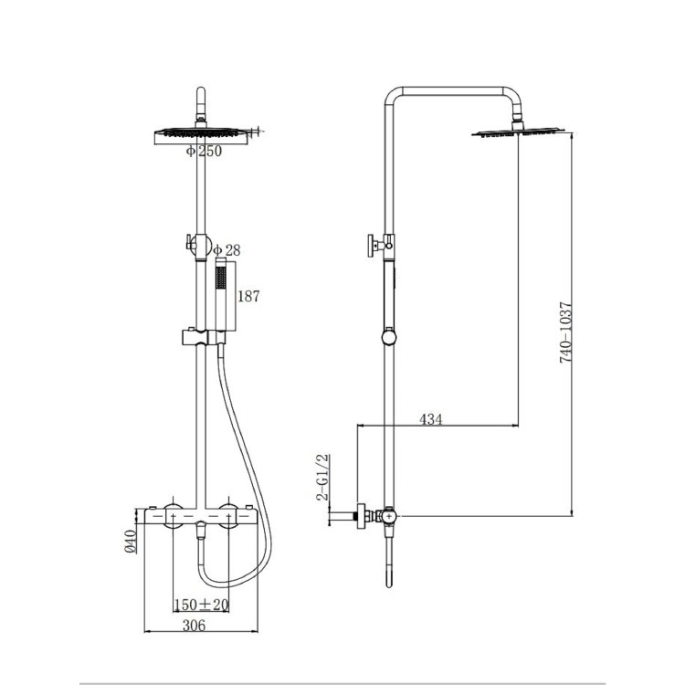 Brass Shower Bath and Basin Tap Set - Arissa