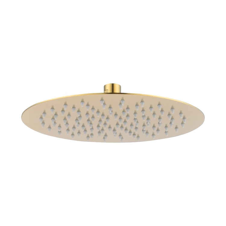 Brushed Brass Round Shower Head 250mm and Wall Arm - Arissa