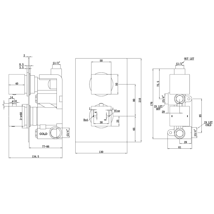 Black Single Outlet Ceiling Mounted Thermostatic Mixer Shower Set  - Zana