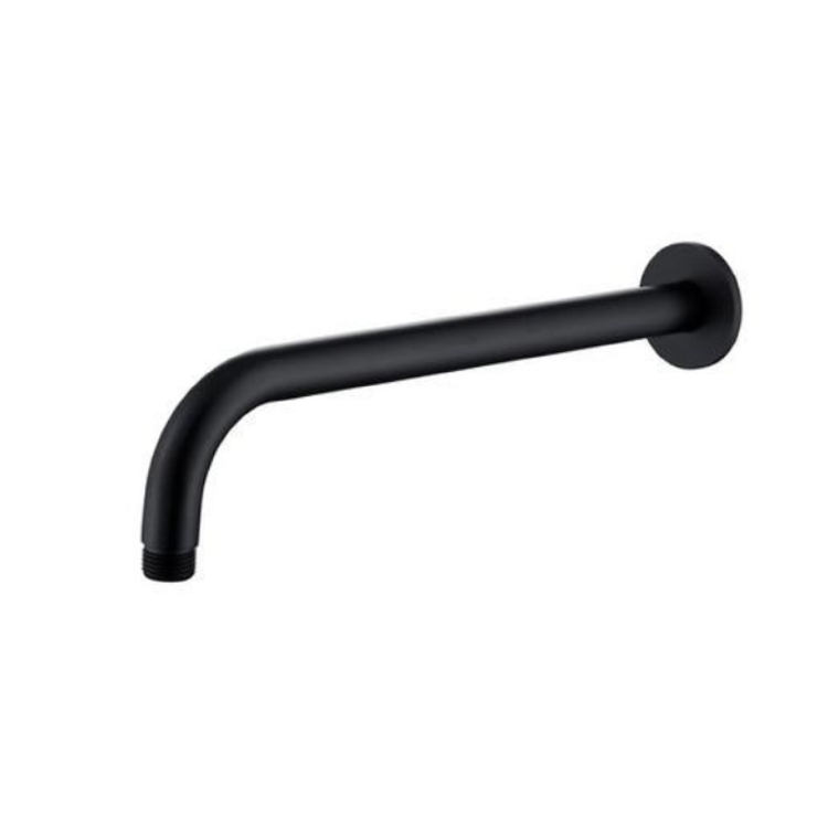 Black 250mm Slim Round Shower Head and Wall Arm - Arissa