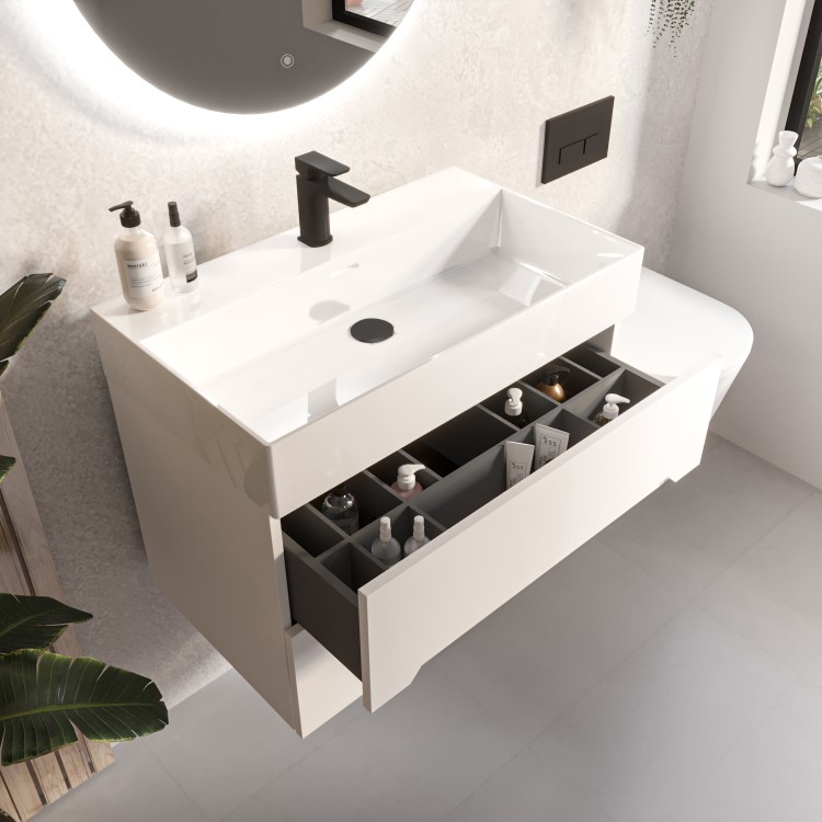 800mm Matt White Wall Hung Basin Vanity Unit - Morella