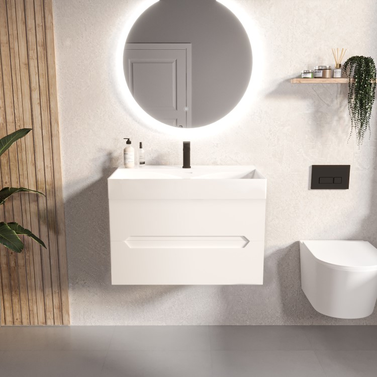 800mm Matt White Wall Hung Basin Vanity Unit - Morella