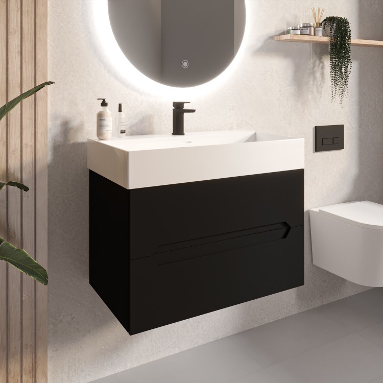 800mm Black Wall Hung Vanity Unit with Basin - Morella