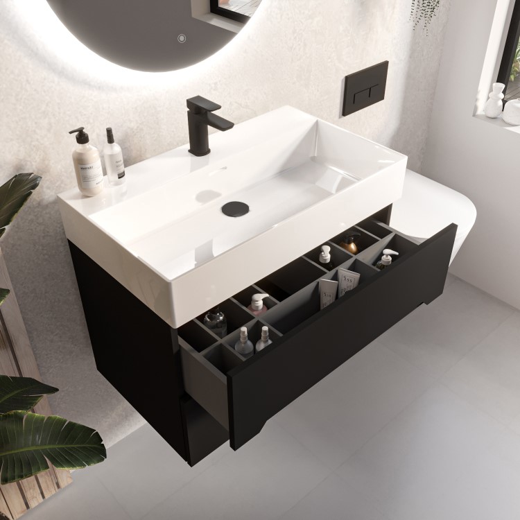 800mm Black Wall Hung Vanity Unit with Basin - Morella