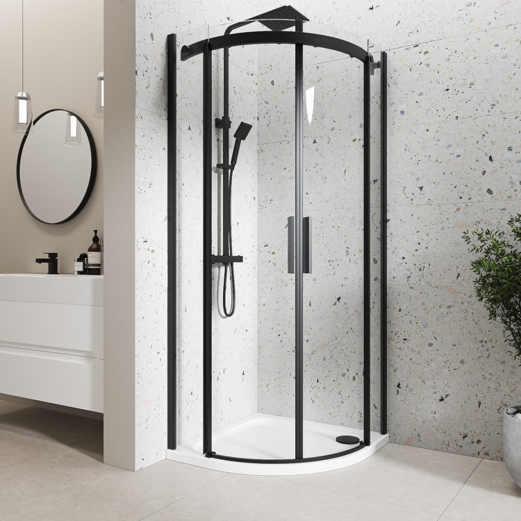 Black 8mm Glass Frameless Quadrant Shower Enclosure 800mm - Aquila