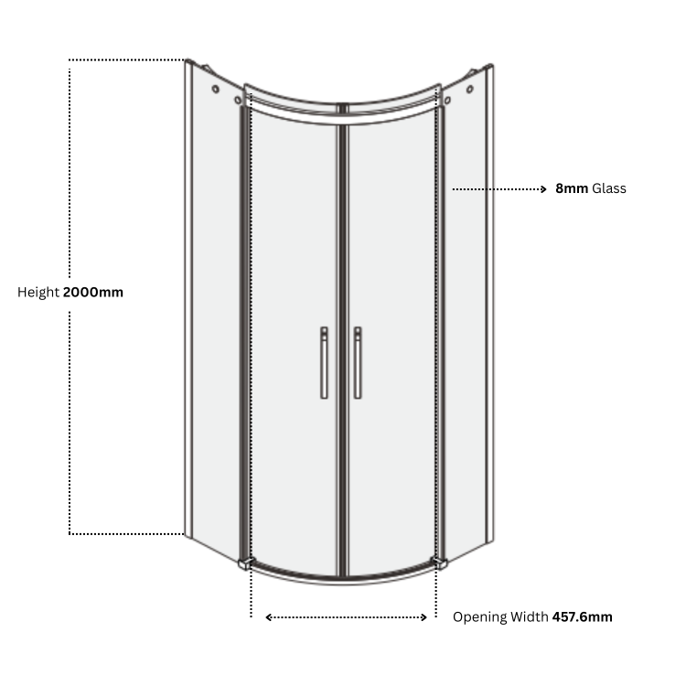 Black 8mm Glass Frameless Quadrant Shower Enclosure 800mm - Aquila