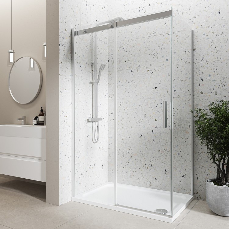 Chrome 8mm Glass Frameless Rectangular  Sliding Shower Enclosure 1200x800mm - Aquila