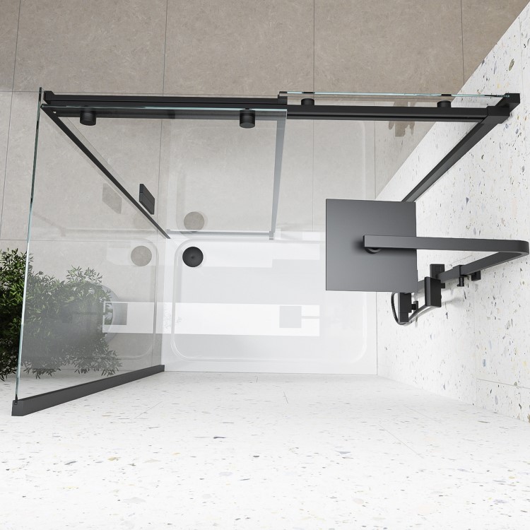 Black 8mm Glass Frameless Rectangular Sliding Shower Enclosure 1000x700mm - Aquila