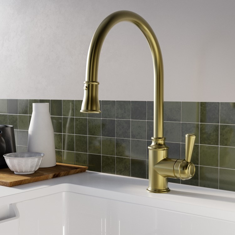 1 Bowl Alexandra Ceramic Sink & Evelyn Brass Pull Out Kitchen Mixer Tap